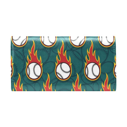 Baseball Fire Print Pattern Women's Trifold Wallet