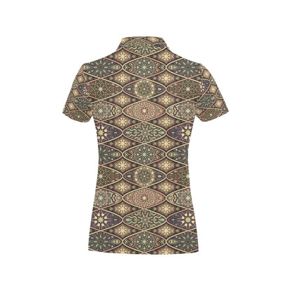 Mandala Motif Themed Design Print Women's Polo Shirt