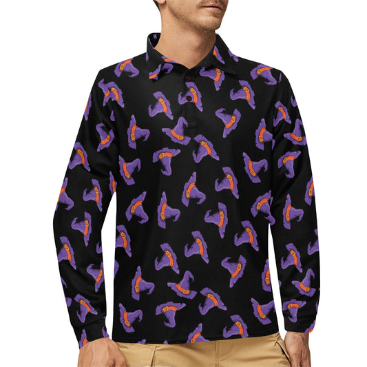 Witch Hat Print Design LKS304 Long Sleeve Polo Shirt For Men's