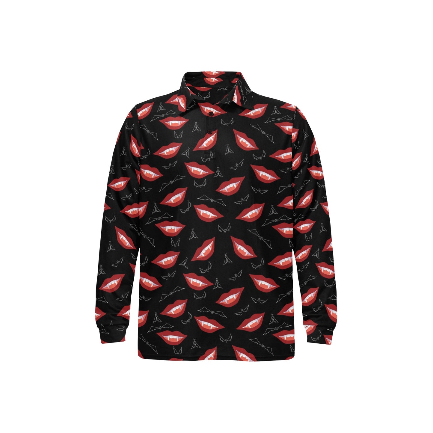Vampire Lips Print Design LKS301 Long Sleeve Polo Shirt For Men's