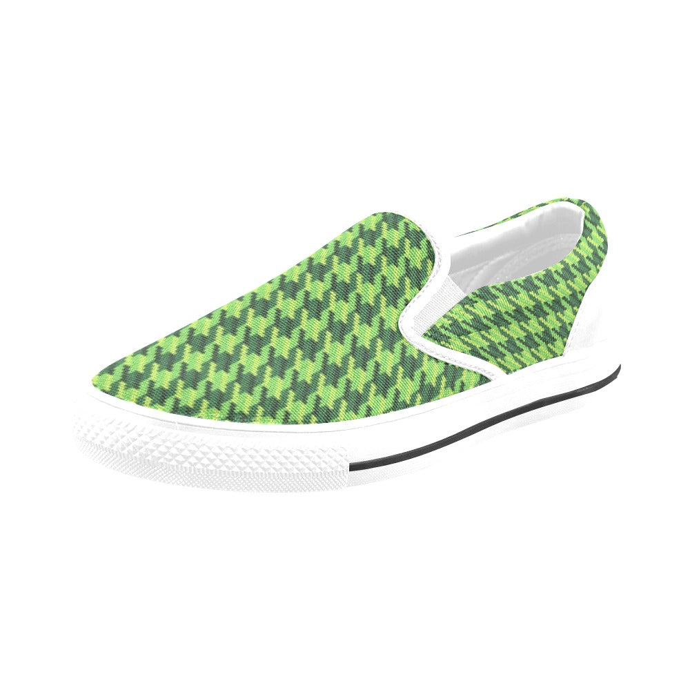 St Patricks Day Houndstooth Pattern Print LKS301 White Slip Ons Canvas Women's Shoes