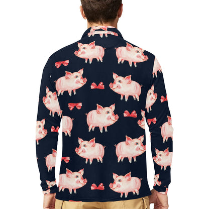 Pig Cute Pattern Print Design 02 Long Sleeve Polo Shirt For Men's