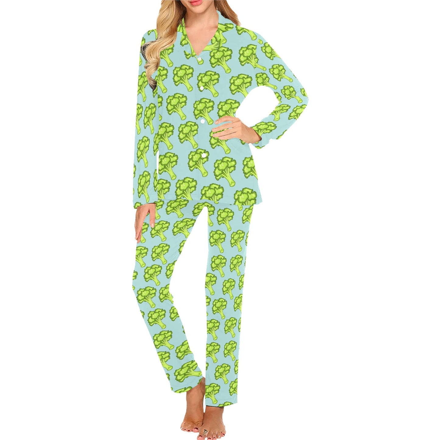 Broccoli Pattern Print Design 02 Women's Long Pajama Set