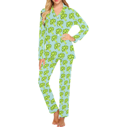 Broccoli Pattern Print Design 02 Women's Long Pajama Set