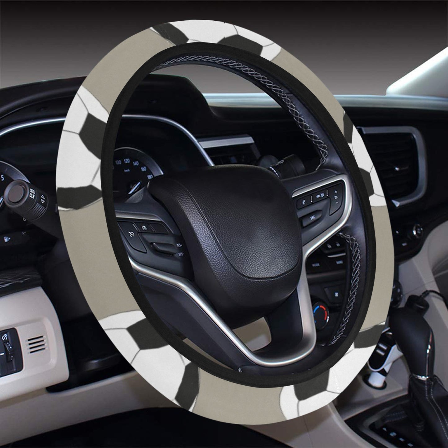 Soccer Ball Print Design LKS302 Steering Wheel Cover with Elastic Edge