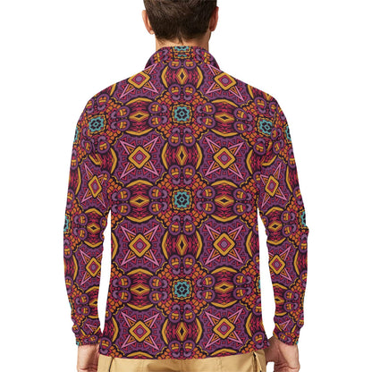 Bohemian Pattern Print Design 10 Long Sleeve Polo Shirt For Men's