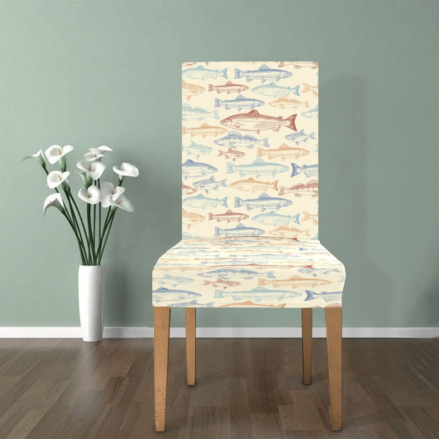 Salmon Fish Print Design LKS302 Dining Chair Slipcover