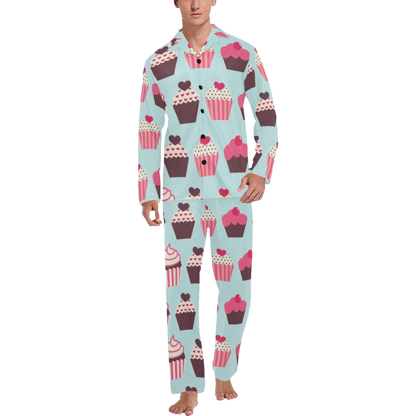 CupCake Print Pattern Men's Long Pajama Set