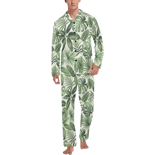 Palm Leaves Pattern Print Design PL014 Men's Long Pajama Set