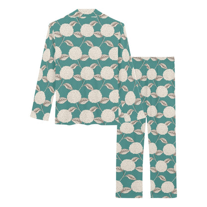 Hydrangea Pattern Print Design HD03 Women's Long Pajama Set