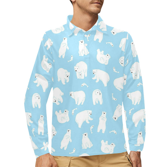 Polar Bear Pattern Print Design PB01 Long Sleeve Polo Shirt For Men's