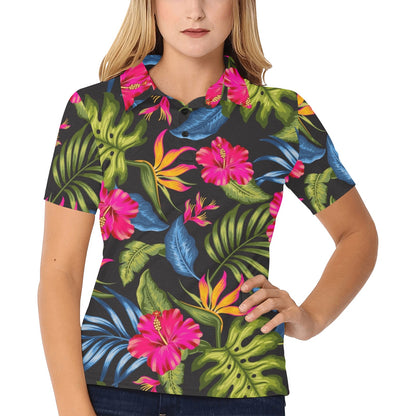 Bird Of Paradise Pattern Print Design BOP014 Women's Polo Shirt