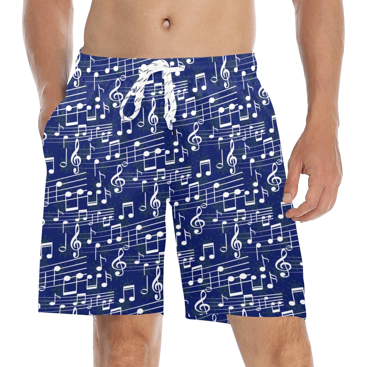 Music Note Blue Themed Print Men's Swim Trunks Beach Shorts
