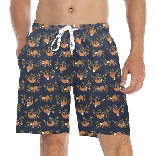 Sloth flower Design Themed Print Men's Swim Trunks Beach Shorts