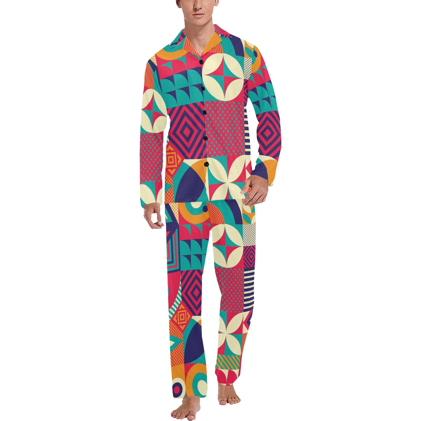 Mosaic Pattern Print Design 03 Men's Long Pajama Set