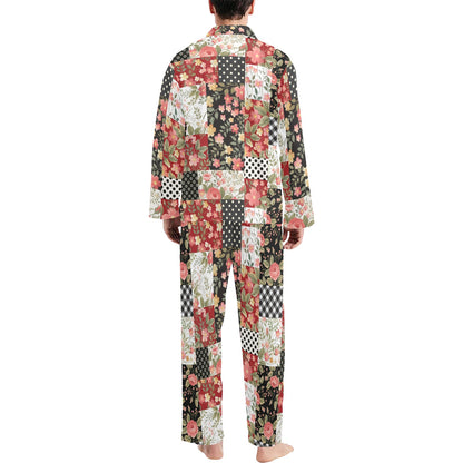 Patchwork Flower Pattern Print Design 03 Men's Long Pajama Set