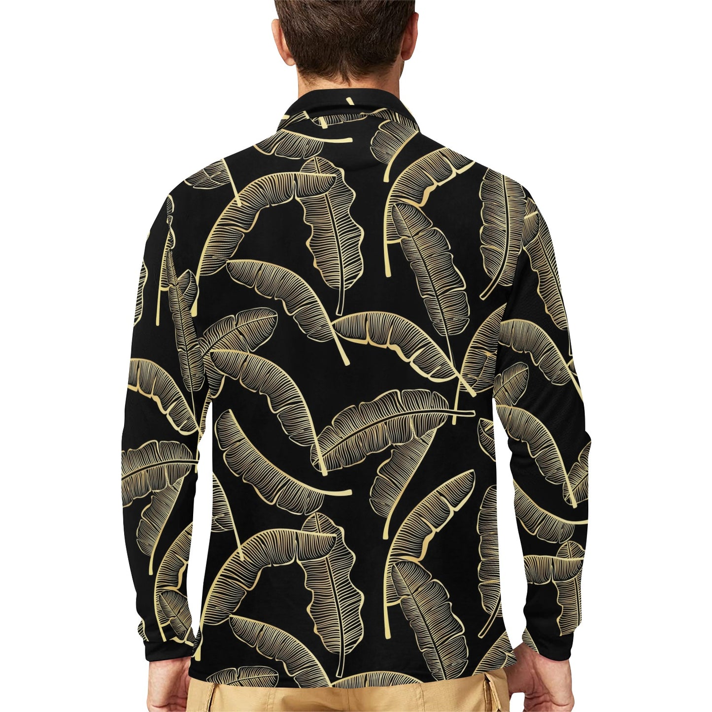 Banana Leaf Pattern Print Design BL07 Long Sleeve Polo Shirt For Men's