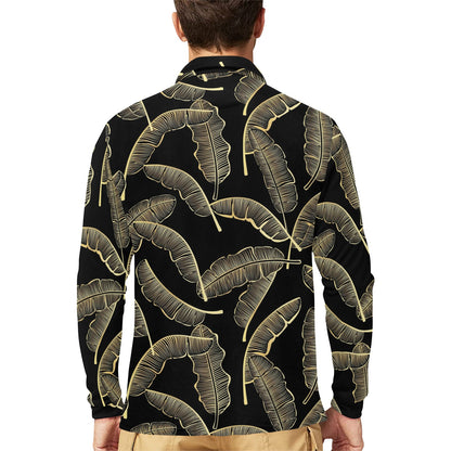 Banana Leaf Pattern Print Design BL07 Long Sleeve Polo Shirt For Men's