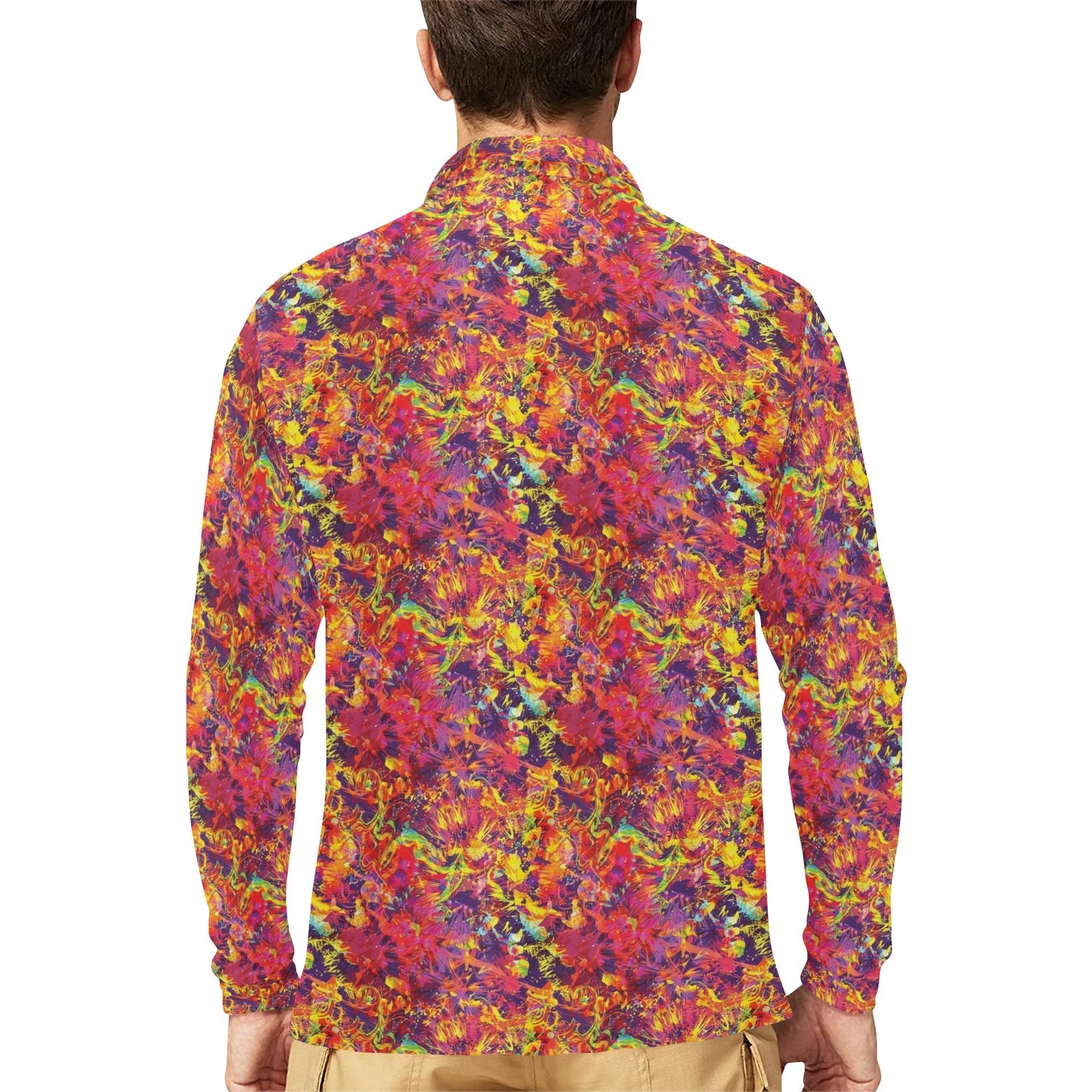 Splatter Print Design LKS303 Long Sleeve Polo Shirt For Men's
