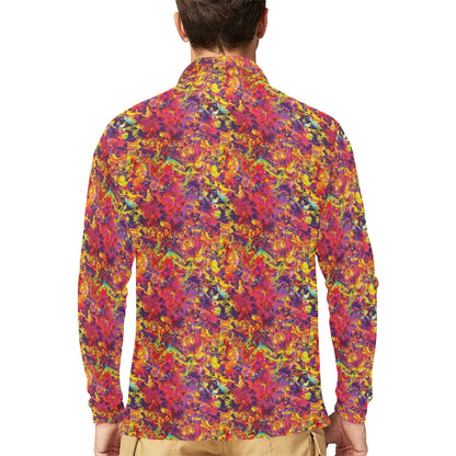 Splatter Print Design LKS303 Long Sleeve Polo Shirt For Men's