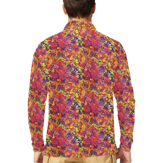Splatter Print Design LKS303 Long Sleeve Polo Shirt For Men's