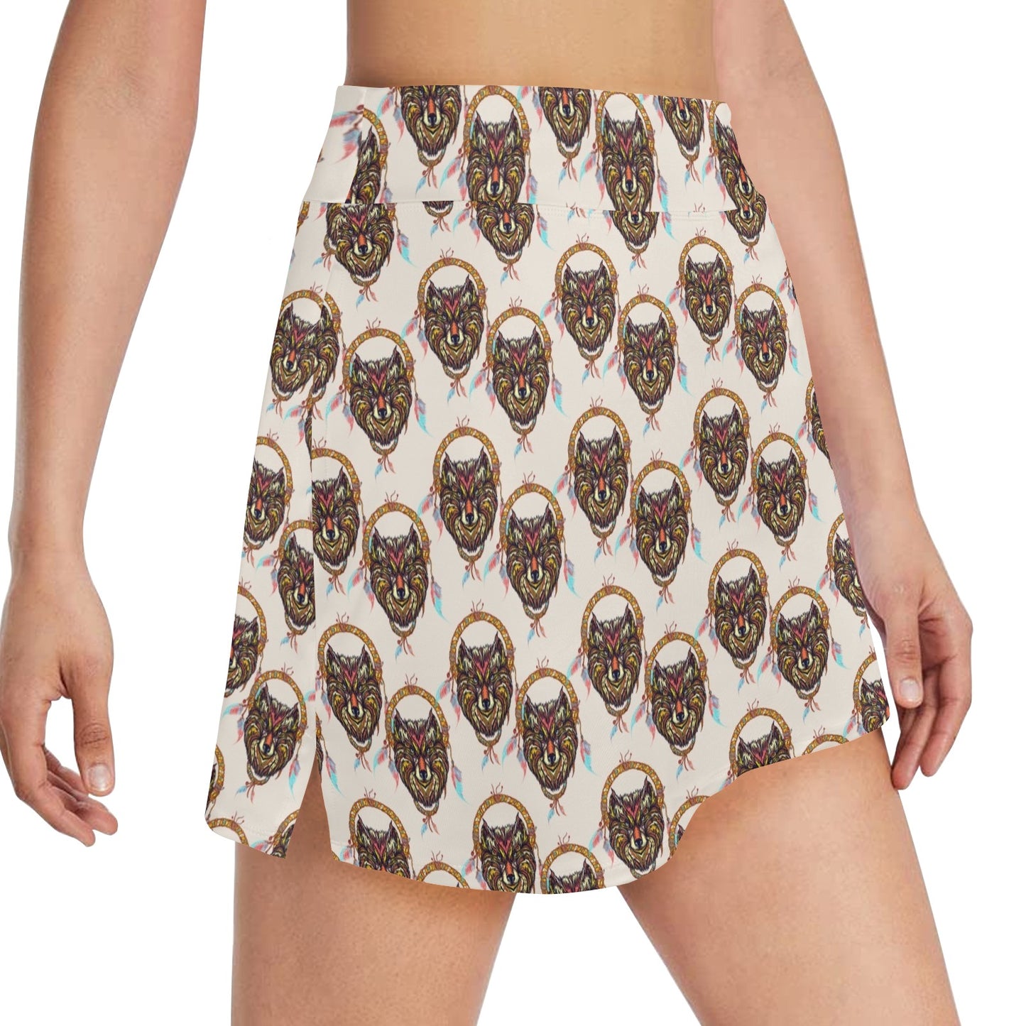 Wolf Tribal Dream Catcher Design Print 17" Golf & Pickleball Skort with Pockets