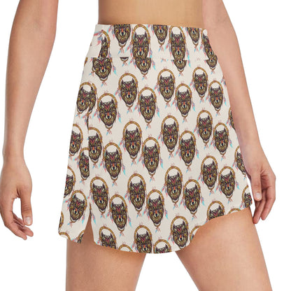 Wolf Tribal Dream Catcher Design Print 17" Golf & Pickleball Skort with Pockets