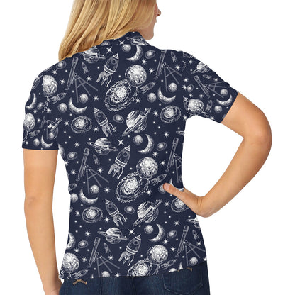 Space Rocket Print Design LKS301 Women's Polo Shirt