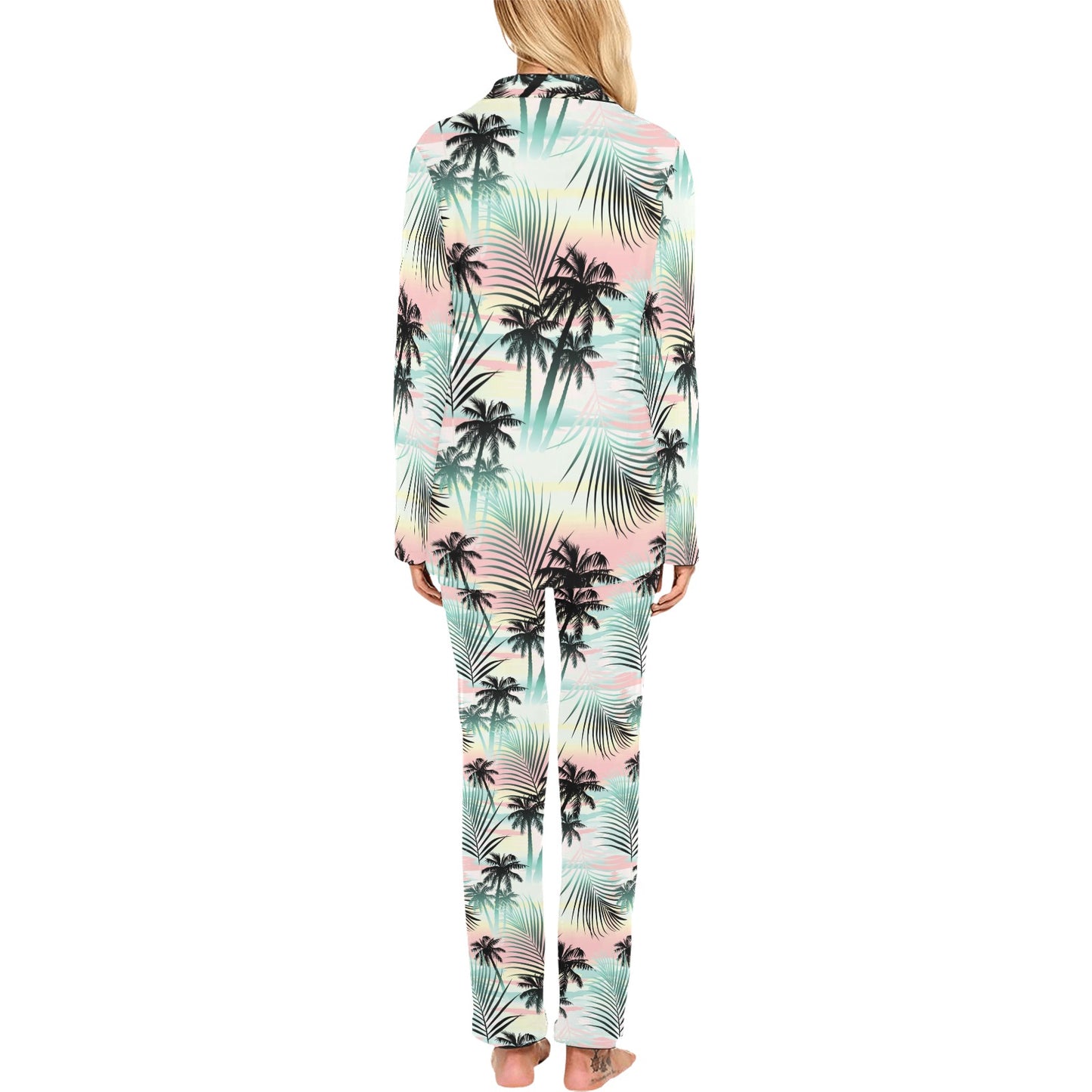 Palm Tree Pattern Print Design A03 Women's Long Pajama Set