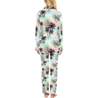 Palm Tree Pattern Print Design A03 Women's Long Pajama Set