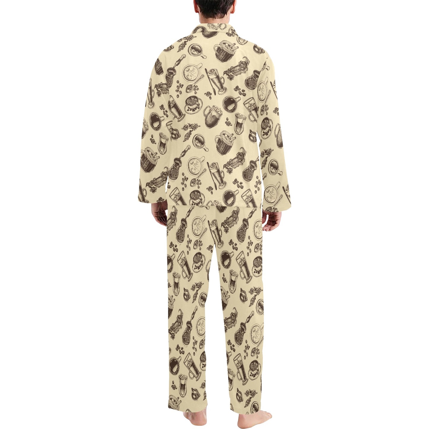 Coffee Pattern Print Design 05 Men's Long Pajama Set