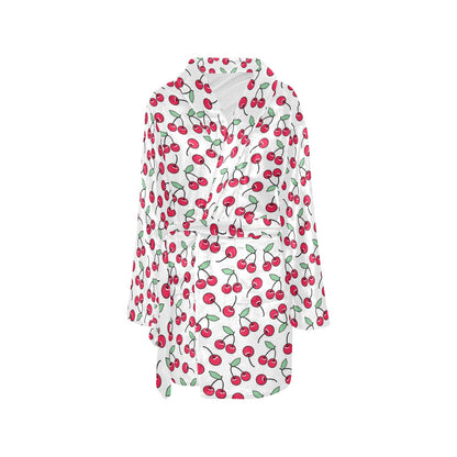 Cherry Pattern Print Design 03 Women's Fleece Robe
