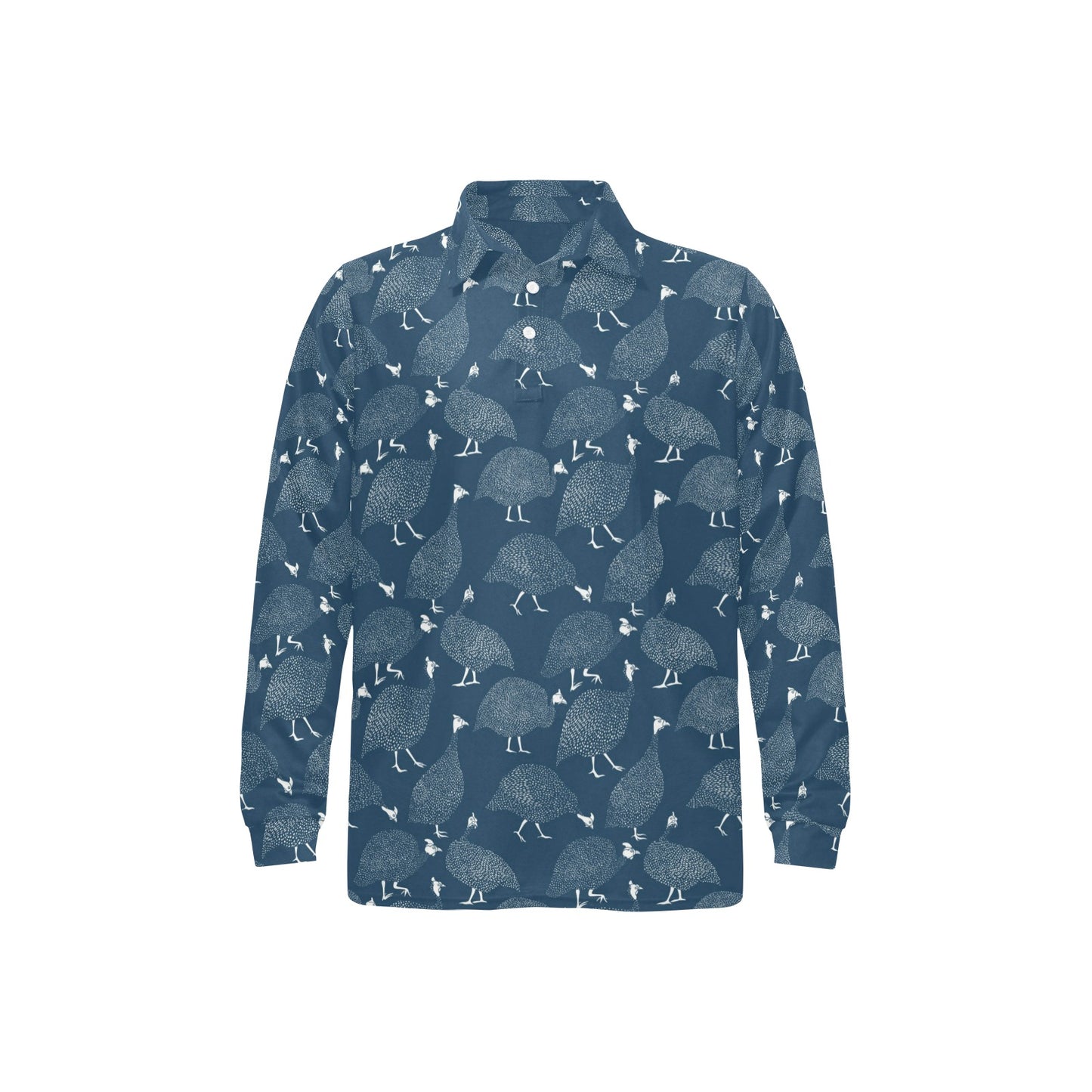 Guinea Fowl Print Design LKS401 Long Sleeve Polo Shirt For Men's