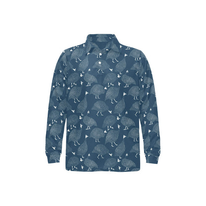 Guinea Fowl Print Design LKS401 Long Sleeve Polo Shirt For Men's