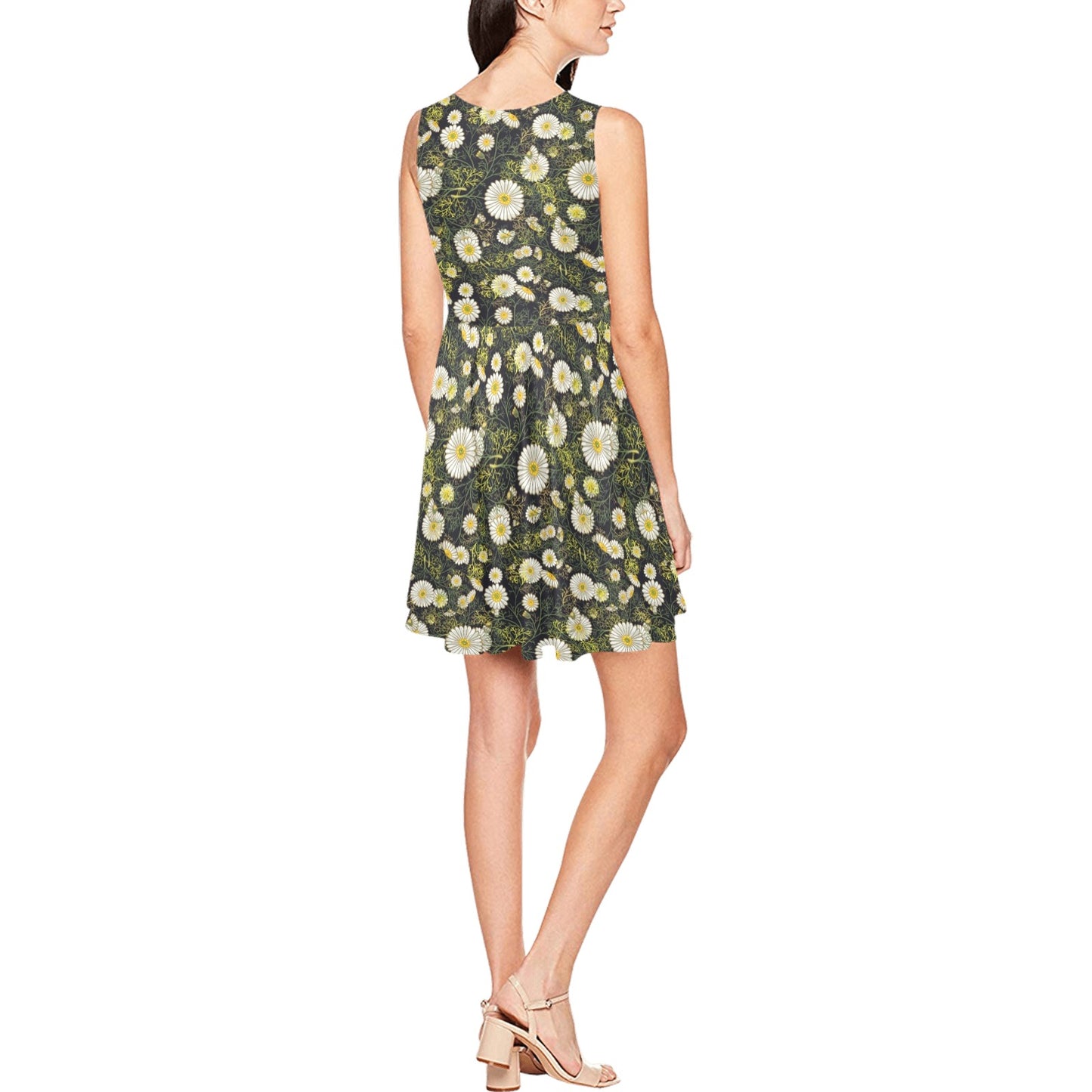 Daisy Pattern Print Design 03 Sleeveless Dress