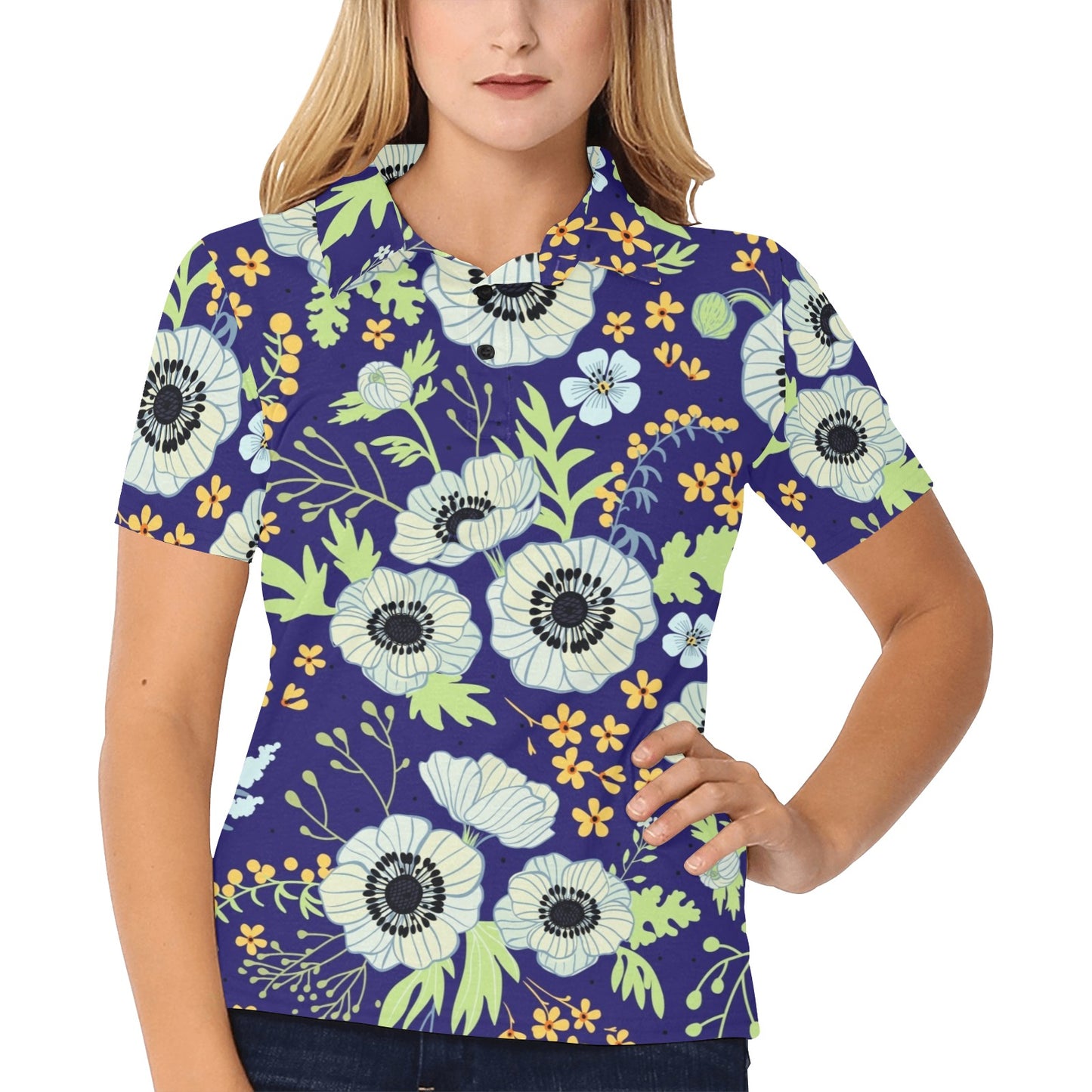 Anemone Pattern Print Design AM06 Women's Polo Shirt