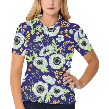 Anemone Pattern Print Design AM06 Women's Polo Shirt