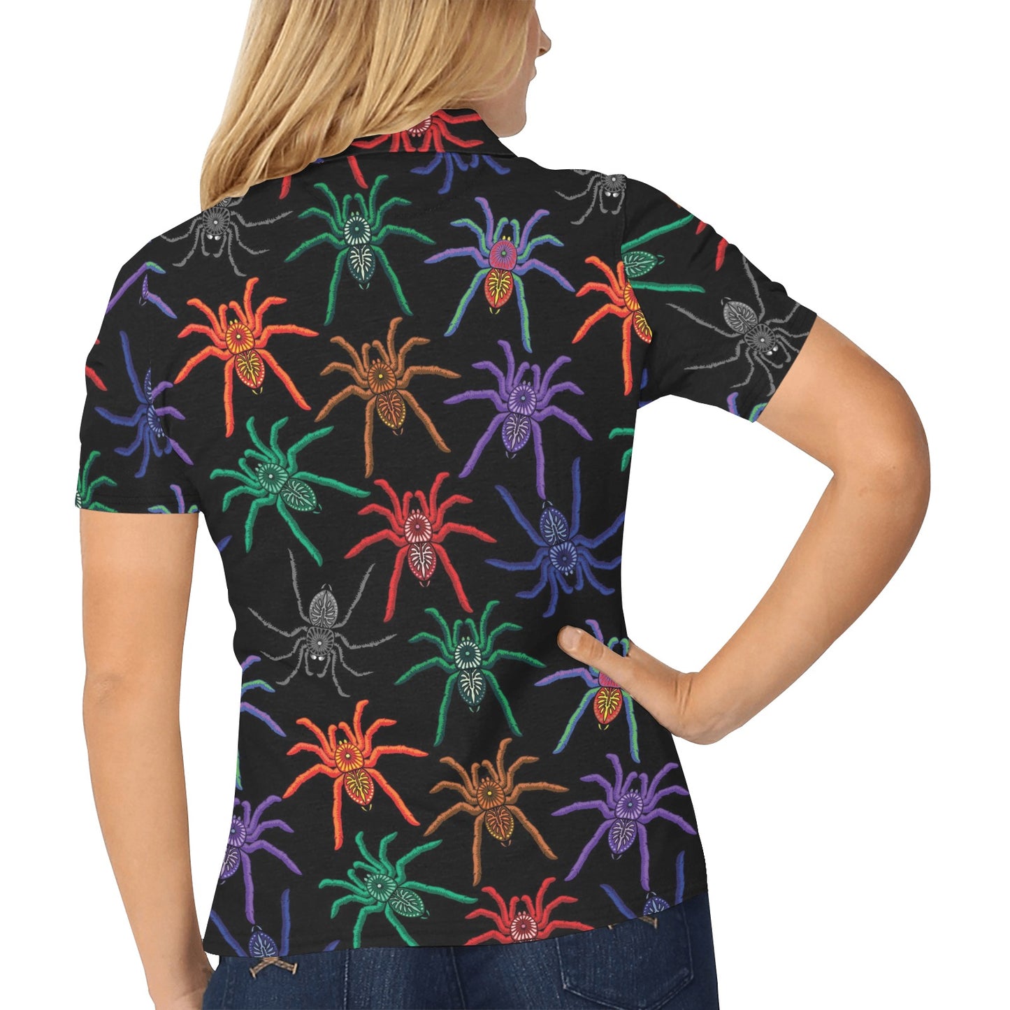 Tarantula Neon Color Pattern Print Design 03 Women's Polo Shirt