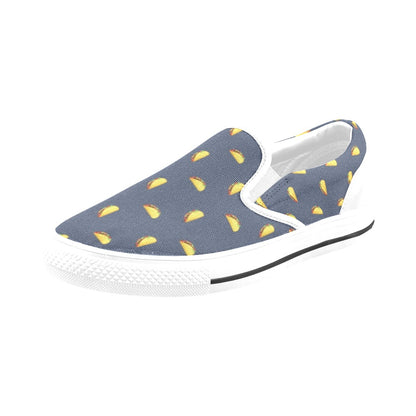 Taco Print Design LKS305 White Slip Ons Canvas Women's Shoes