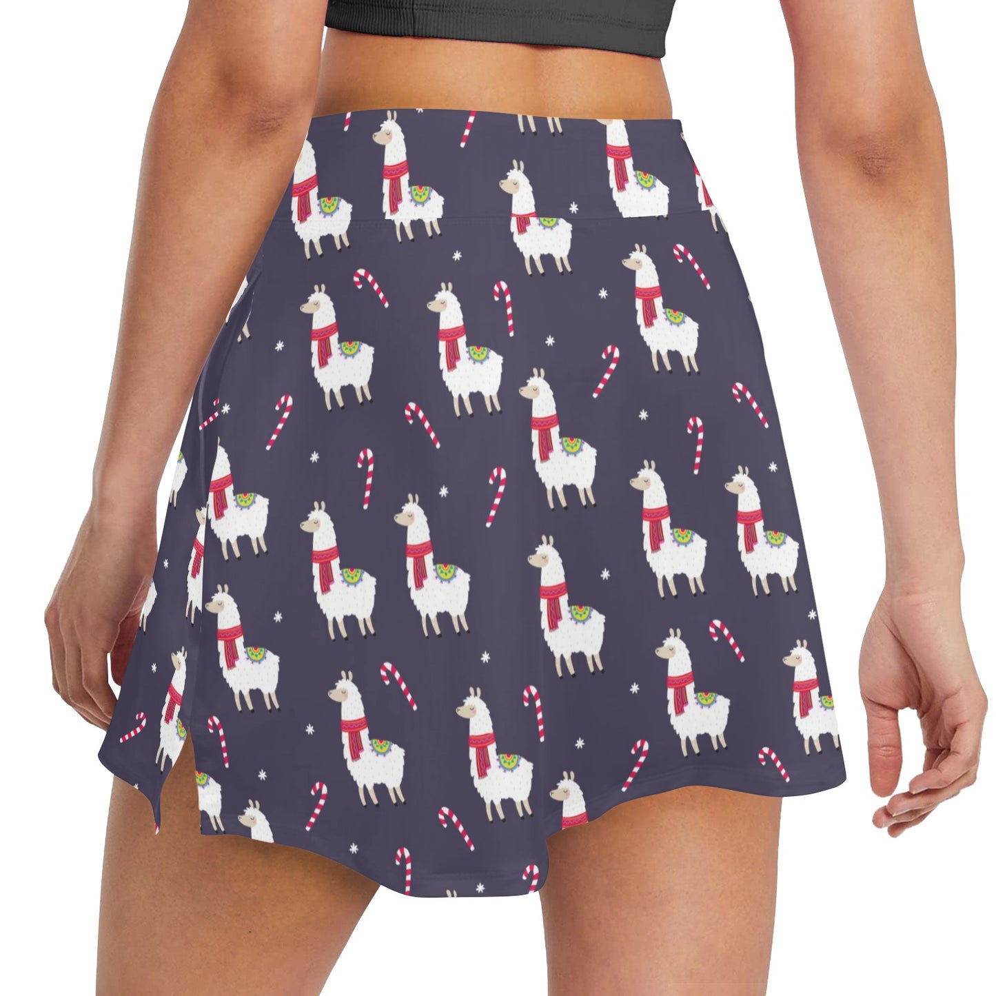 Llama with Candy Cane Themed Print 17" Golf & Pickleball Skort with Pockets