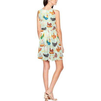 Chicken Pattern Print Design 07 Sleeveless Dress