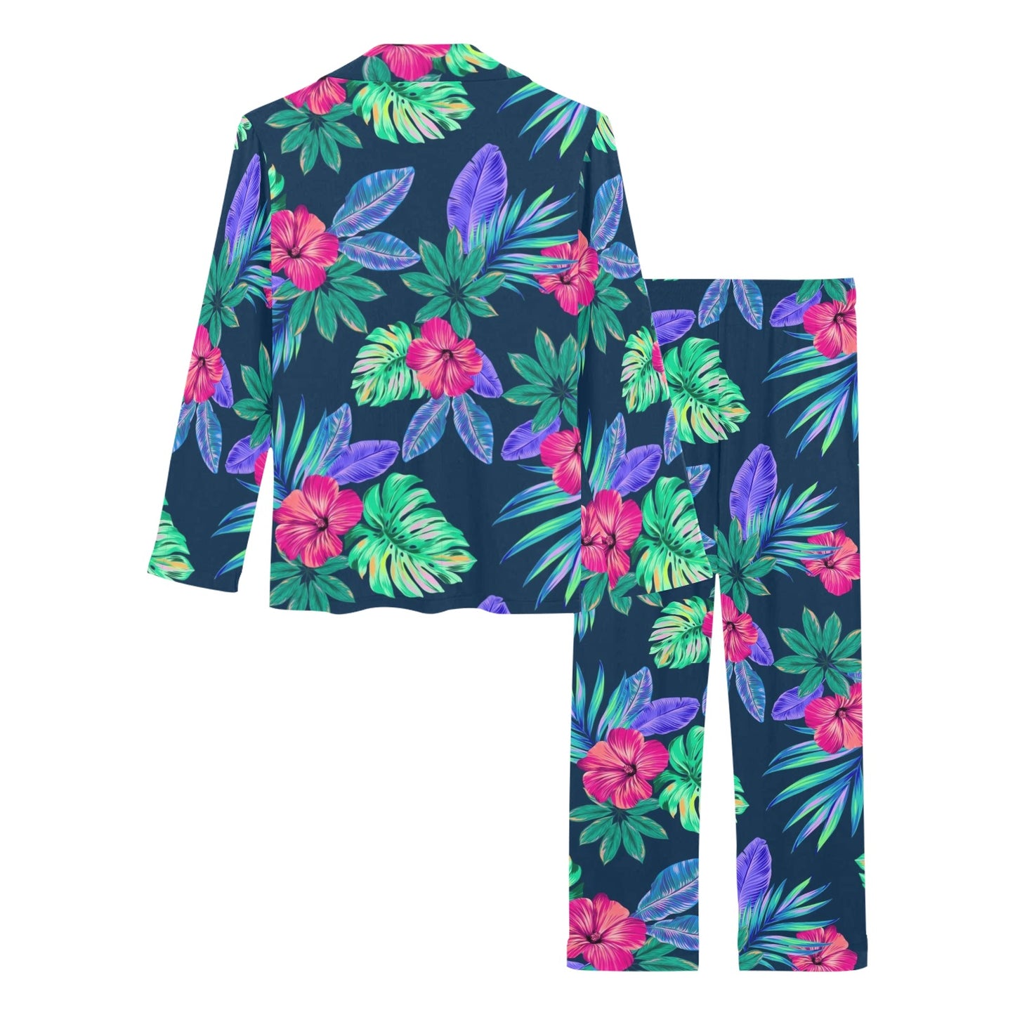 Tropical Flower Pattern Print Design TF09 Women's Long Pajama Set