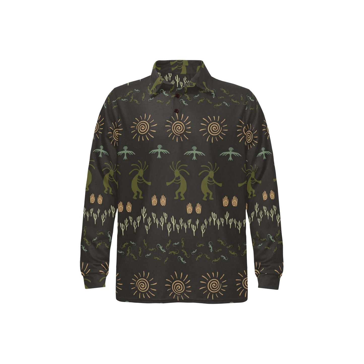 Mayan Pattern Print Design 04 Long Sleeve Polo Shirt For Men's
