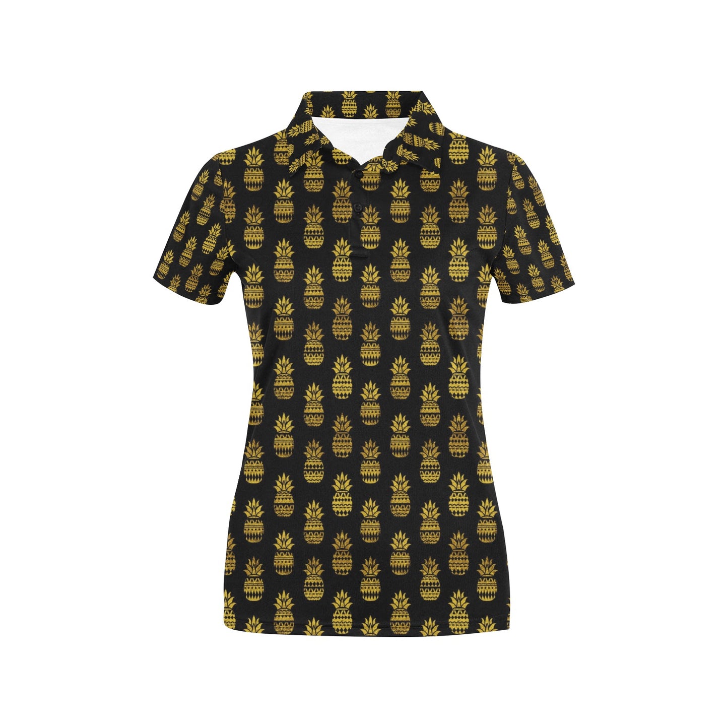 Pineapple Gold Tribal Style Print Women's Polo Shirt