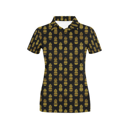 Pineapple Gold Tribal Style Print Women's Polo Shirt
