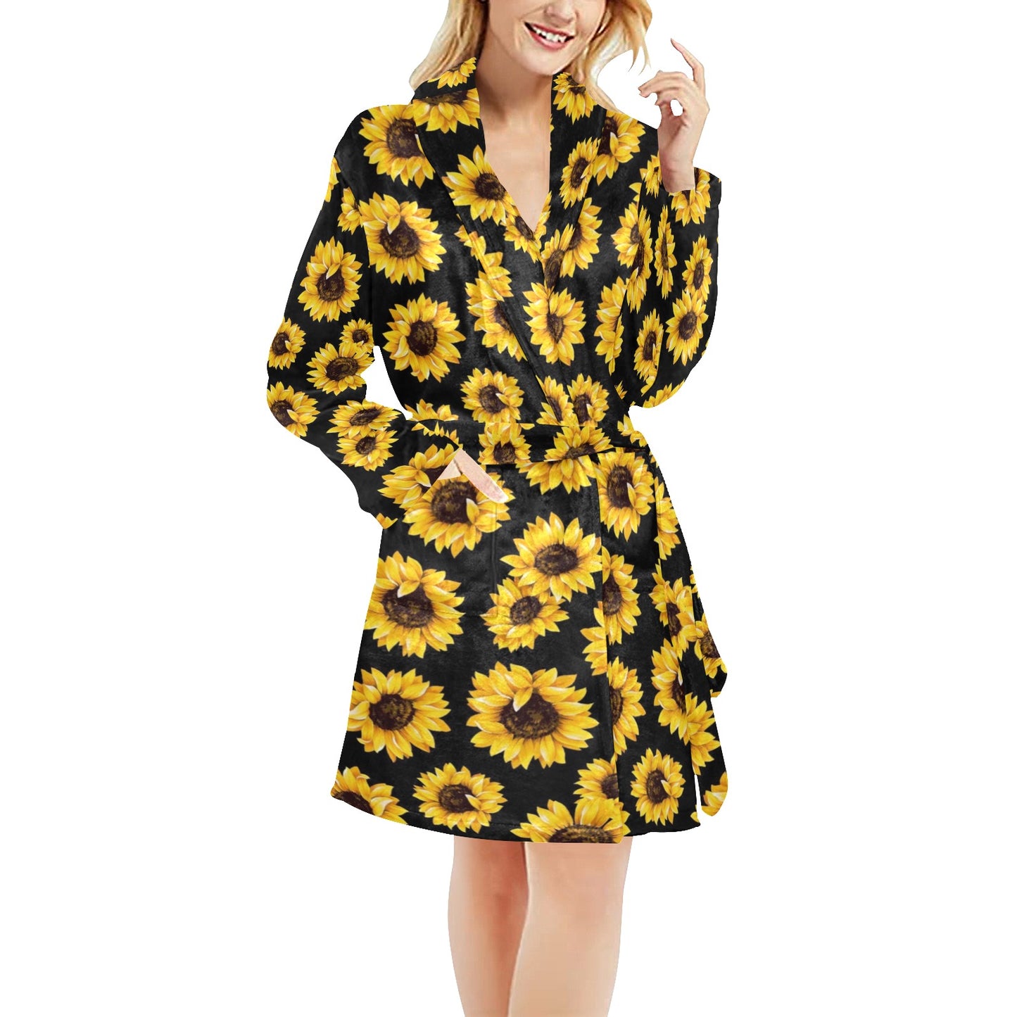 Sunflower Pattern Print Design SF05 Women's Fleece Robe