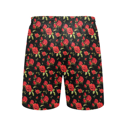 Red Rose Themed Print Men's Swim Trunks Beach Shorts