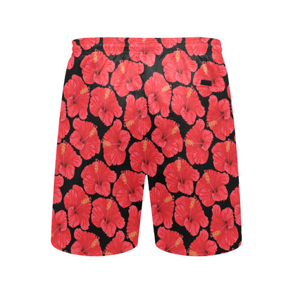 Hibiscus Red Pattern Print Design LKS306 Men's Swim Trunks Beach Shorts