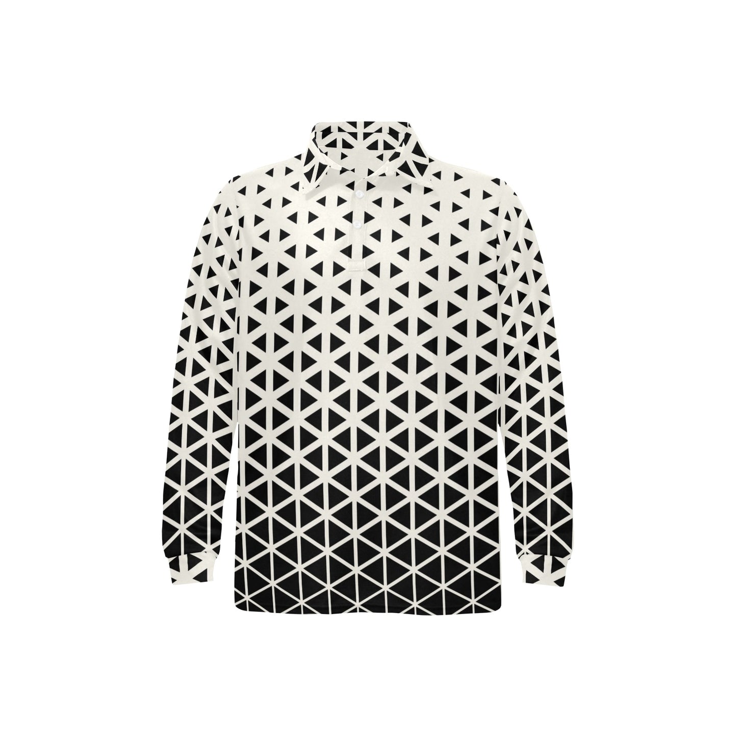 Geometric Black White Pattern Print Design 03 Long Sleeve Polo Shirt For Men's