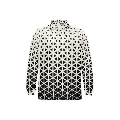 Geometric Black White Pattern Print Design 03 Long Sleeve Polo Shirt For Men's